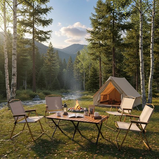 Campingtafel Klaptafel - Opvouwbare Tafel Vouwtafel - Picknick en Tuin - In Hoogte Verstelbaar - 119 x 58 cm - Houtlook — afbeelding 4