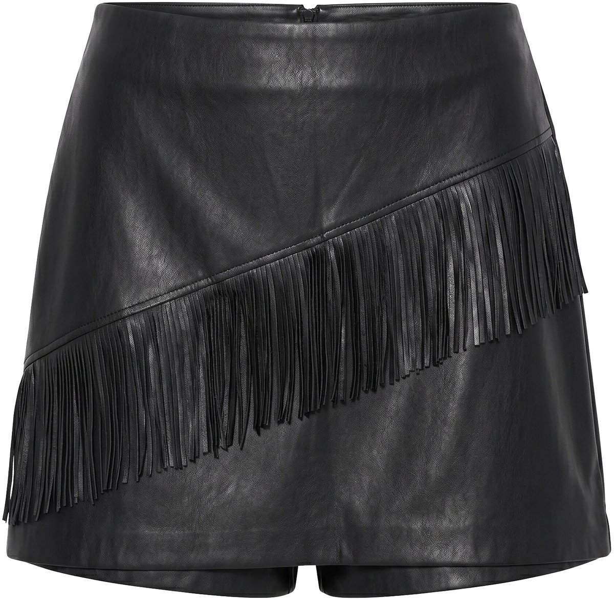 Studio Untold - Dames - Skort wijde pijpen imitatie-nappaleer franjes - Zwart - Maat 58