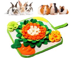 11,8x11,8 Inch Konijnen Snuffelmat - Groen en Oranje - Interactieve Voermat - Snoepverdeler - Geschikt voor Kleine Huisdieren