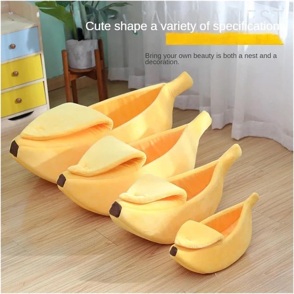 Schattig bananen kattenbed - Klein - Kerst dierenbed - Zacht en warm kattenbed - Leuke dierenbenodigdheden voor katten, kittens, konijnen en kleine honden - Geel – foto 4