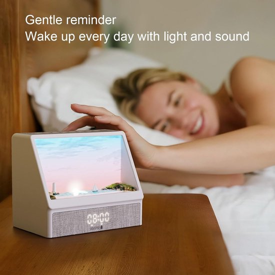 Zonsopgangwekker Luidspreker - Nachtlamp Witte Ruis - Rustig Ontwaken - 10 Lichtmodi - 18x15 cm - Wit — afbeelding 2