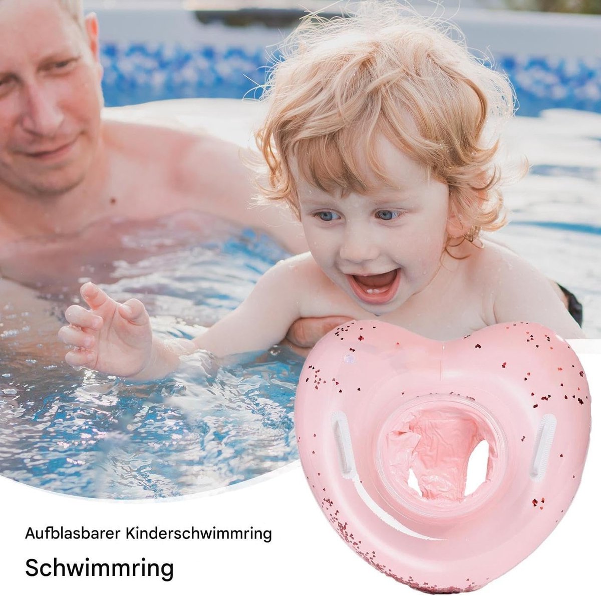 Opblaasbare zwemring - Baby zwemhulp - Veilig zwemmen - Hartvorm met handgrepen - 62 cm buitendiameter - Roze – foto 5