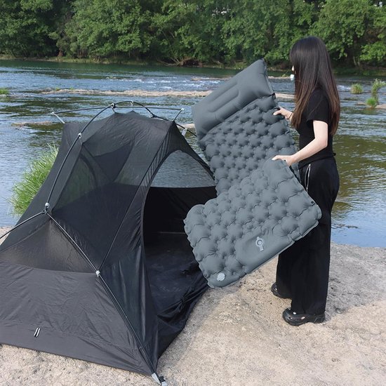 Slaapmat - Kampeermatras - Buitenactiviteiten - Ingebouwde voetpomp - 8 Cm Dik - Koel grijs — afbeelding 4