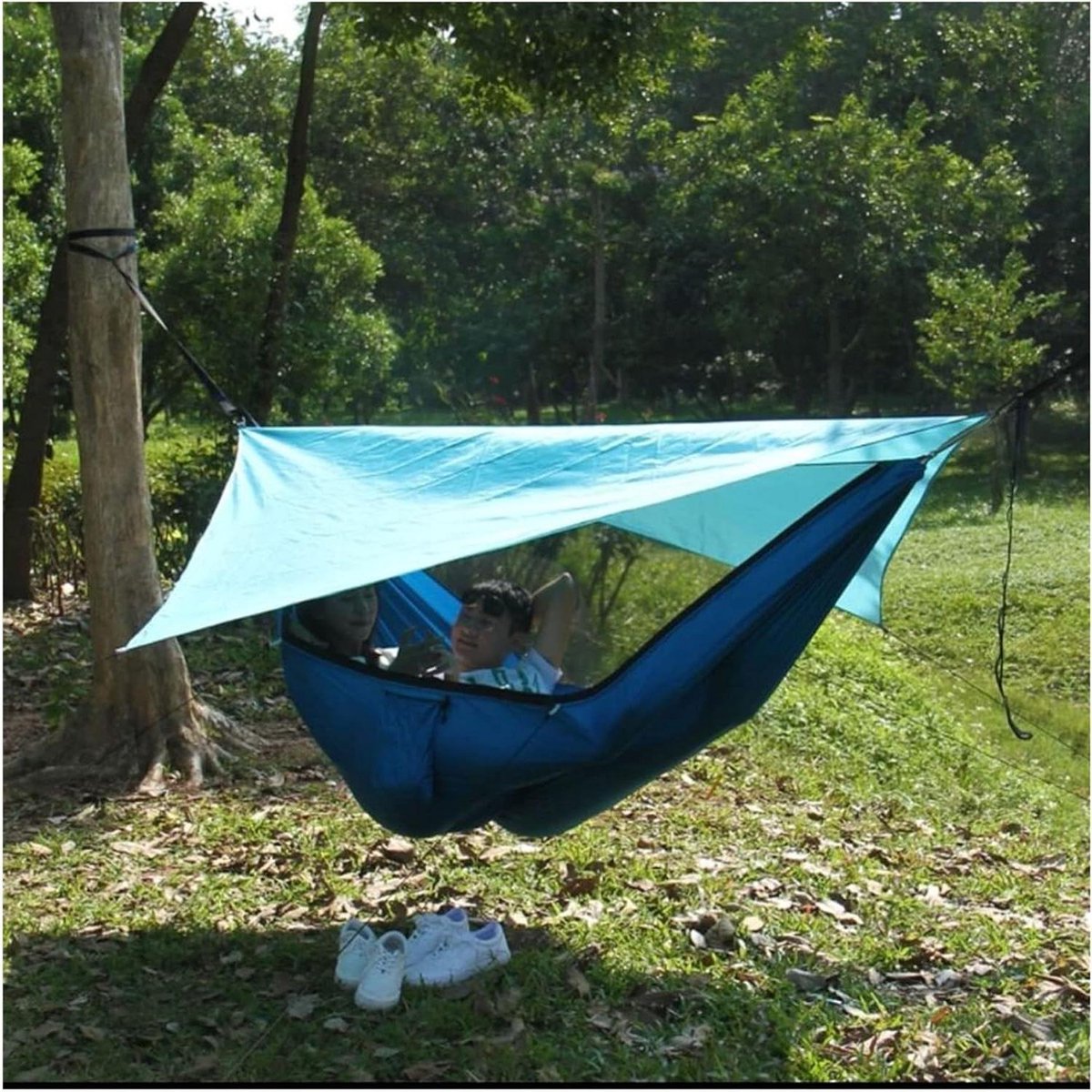 Kampeerhangmat Dubbel - Outdoor Tent - Reizen en Ontspannen - Met Muggennet - 290x140cm - E