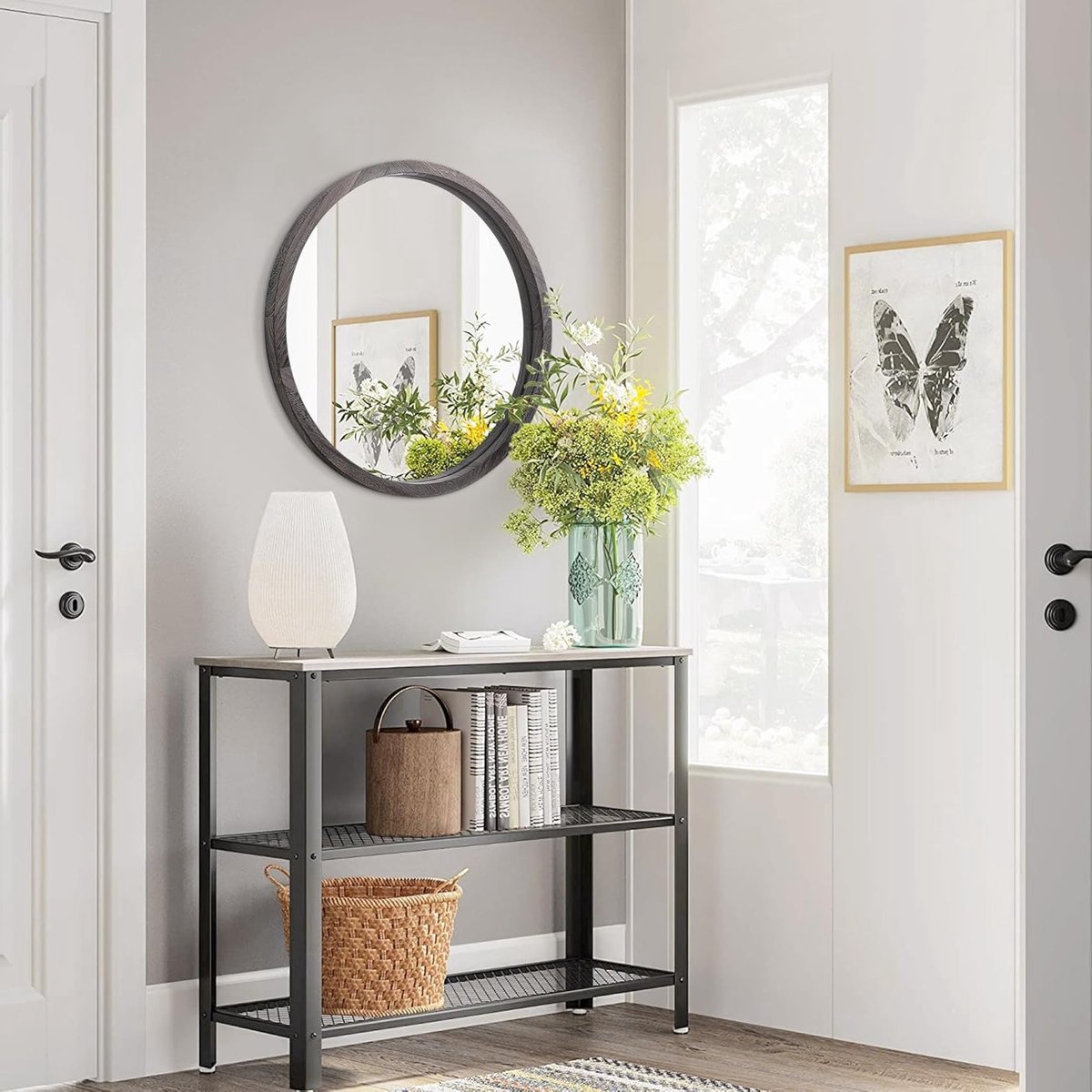 Ronde Wandspiegel van 40 cm met Houten Frame voor Badkamer en Woonkamer, Geschikt voor Make-up en Decoratie