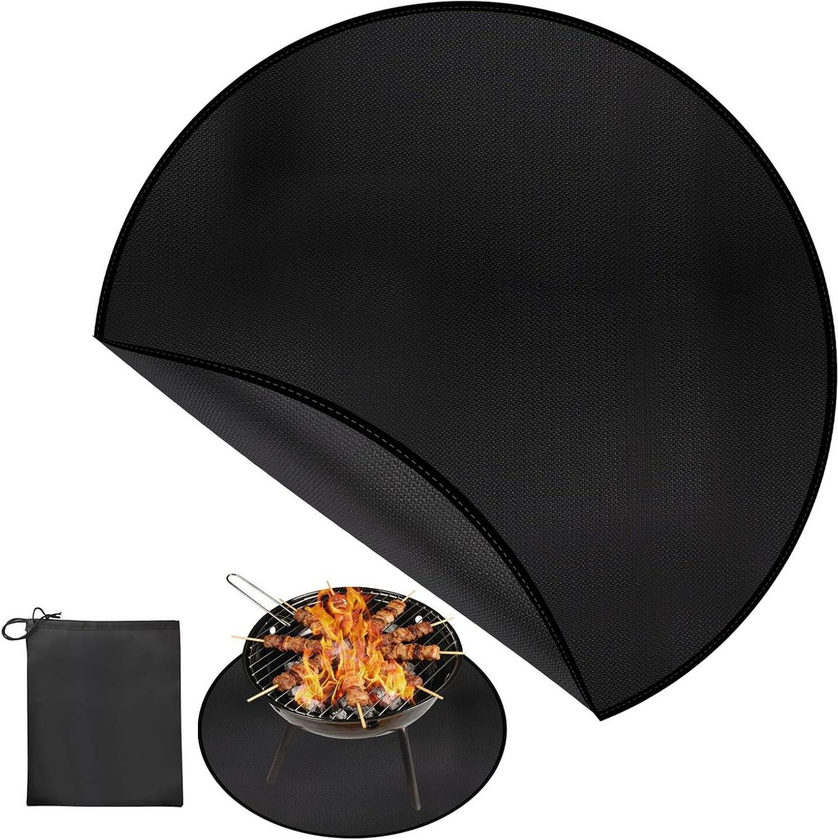 Onderlaag voor vuurschalen - Grillmat vloerbescherming - Veilig buiten koken - Hittebestendig tot 500°C - 97 cm diameter - Zwart