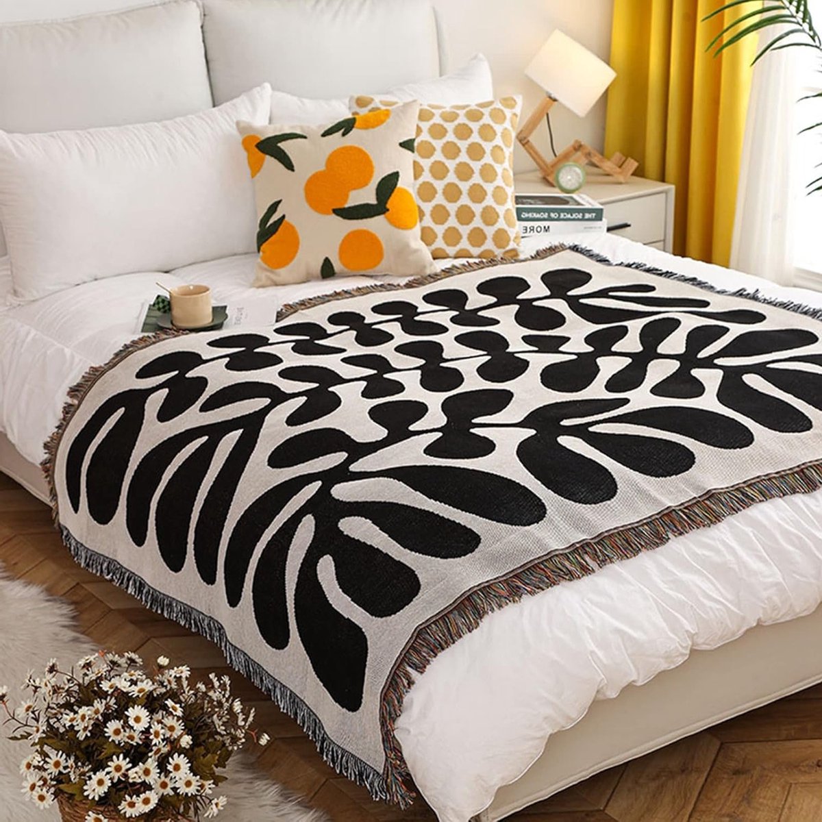 Dubbelzijdige Katoenen Gewoven Deken met Kwastjes in Jungle Bohemian Stijl - Multifunctionele Decoratieve Plaid voor Sofa, Bed en Camping, 160 x 130 cm