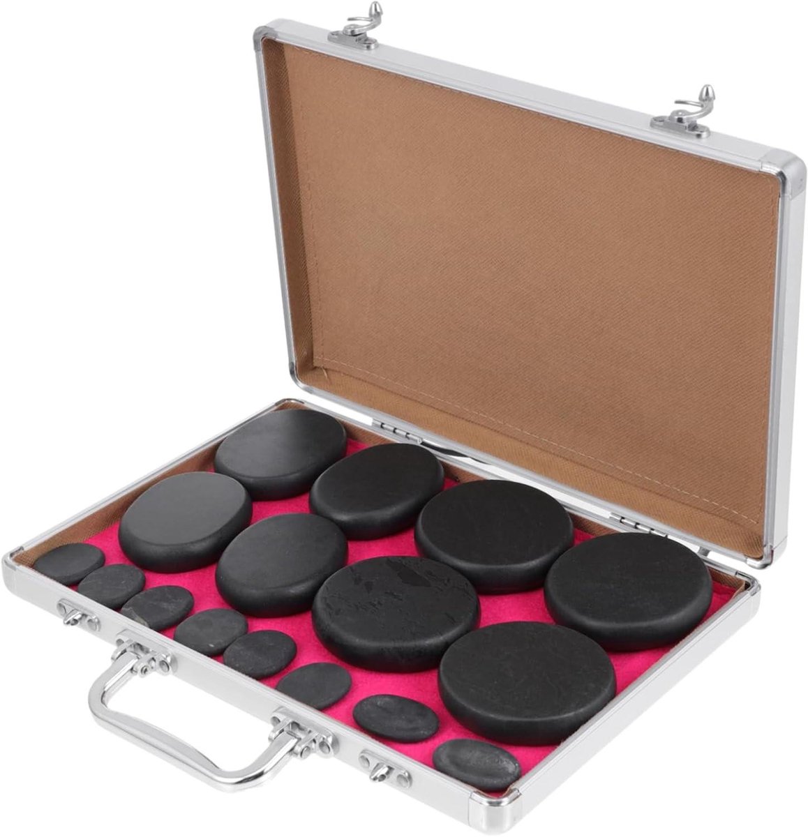 Massagesteen Set - Warme Stenen - Ontspanning Lichaam - Met Verwarmingsbox - 16 Stenen - Zwart