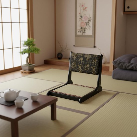 Opvouwbare Vloerstoel - Japanse Zaisu Stoel - Ontspannen Zitten - Massief Houten Constructie - 998 kg Draagvermogen - Natuurlijk Hout — afbeelding 3