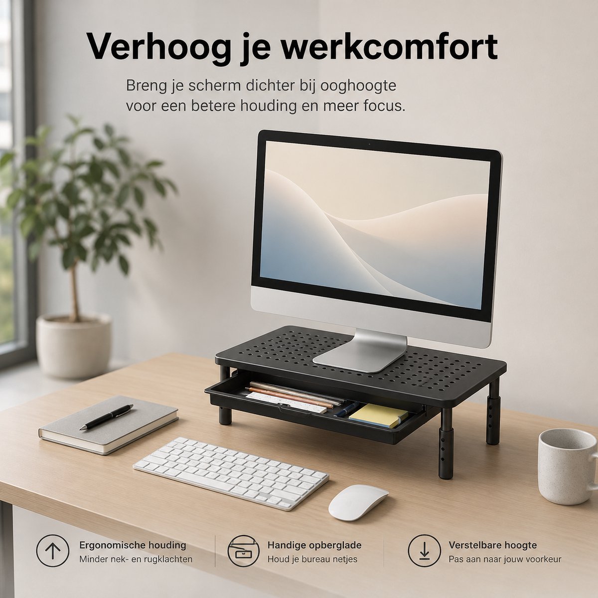 Sounix Monitor Standaard Verstelbaar - Voor Monitor tot 32"/20kg - Monitorverhoger voor Computer Beeldscherm of Printer - Zwart — afbeelding 5