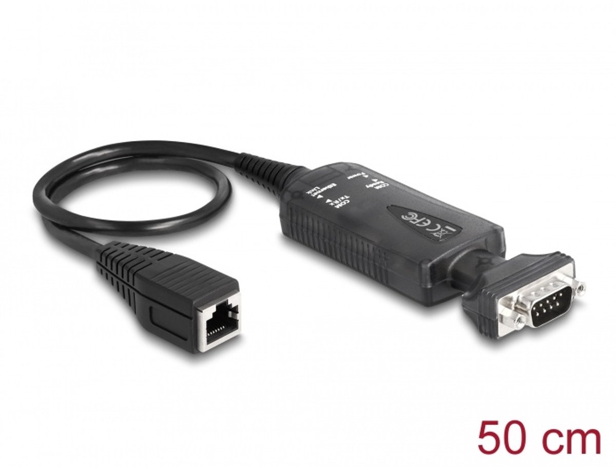 Delock Converter Ethernet LAN RJ45 10/100 Mbps jack to serial RS-232 DB9 male with nuts