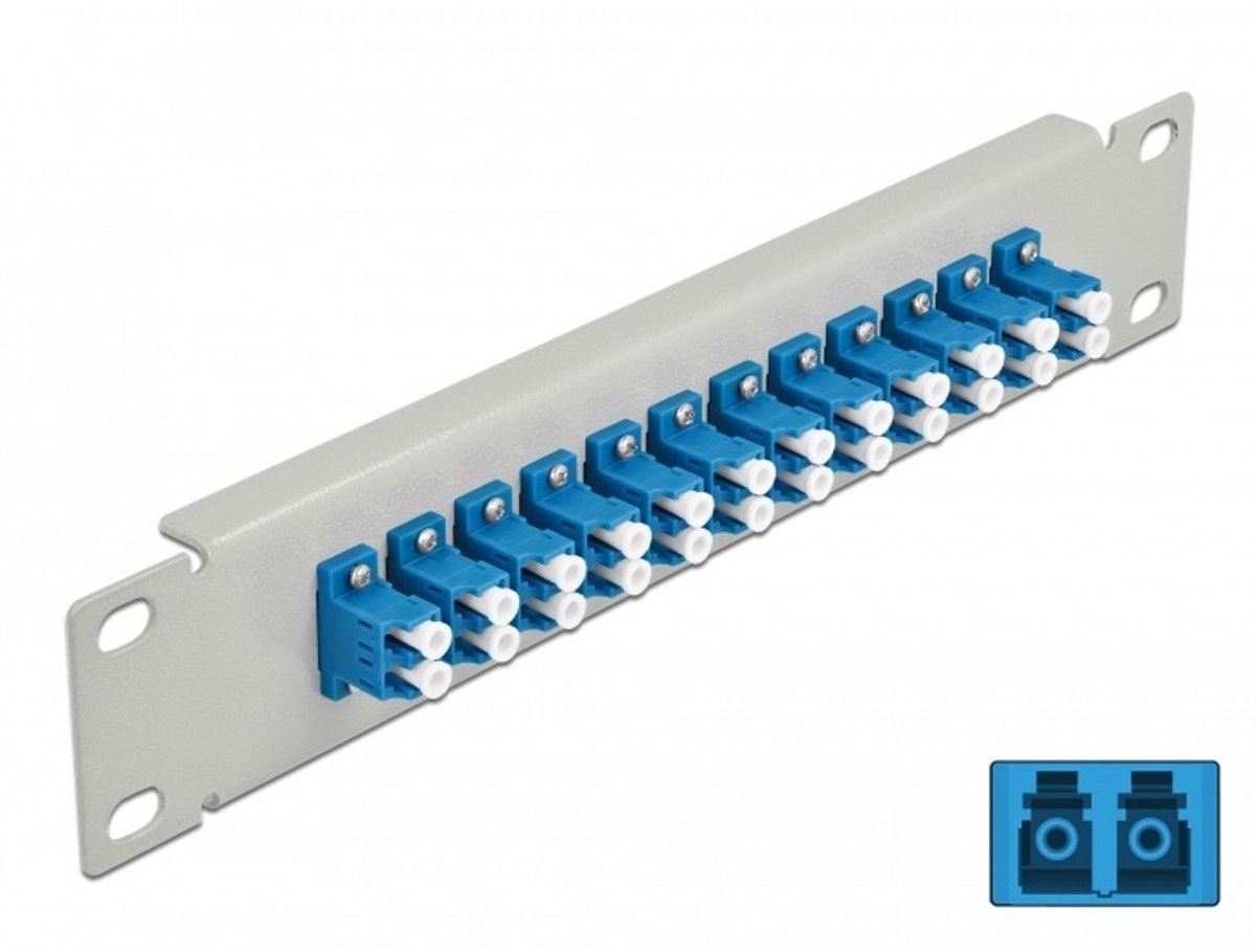 10 inch glasvezel patch panel 12 poort LC duplex blauw 1u grijs