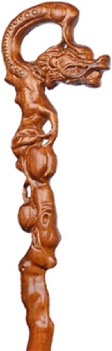 Wandelstok - Houten Stok - Ondersteuning Lopen - Handgesneden Draak - 85 cm - Houtkleur