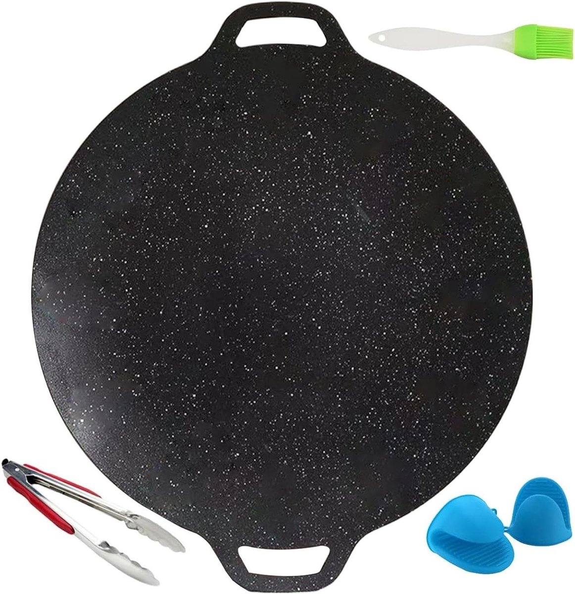 Koreaanse Grillpan BBQ Plaat Buiten Koken Draagbaar Gietijzer 38 cm Zwart