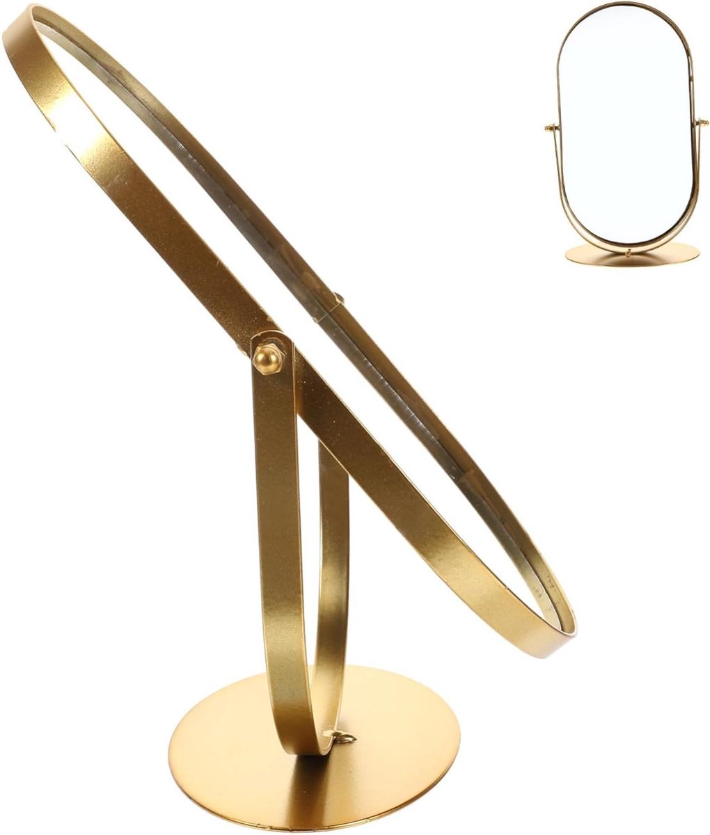 Cosmetische spiegel - Tafelspiegel metaal - Make-up aanbrengen - Vintage design - 28.5 cm lengte - Goud