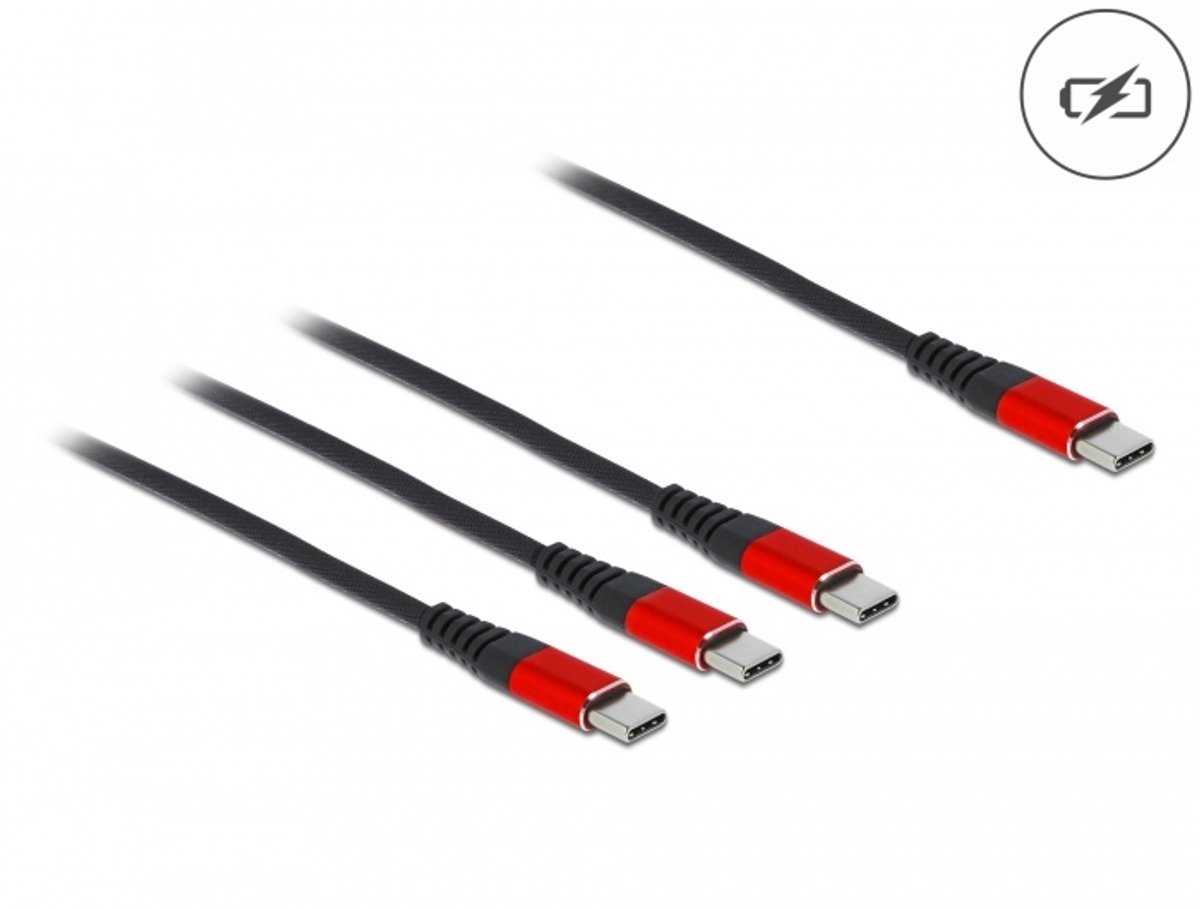 USB oplaadkabel 3 in 1 USB Type C tot 3 x USB Type C 1 M zwart / rood