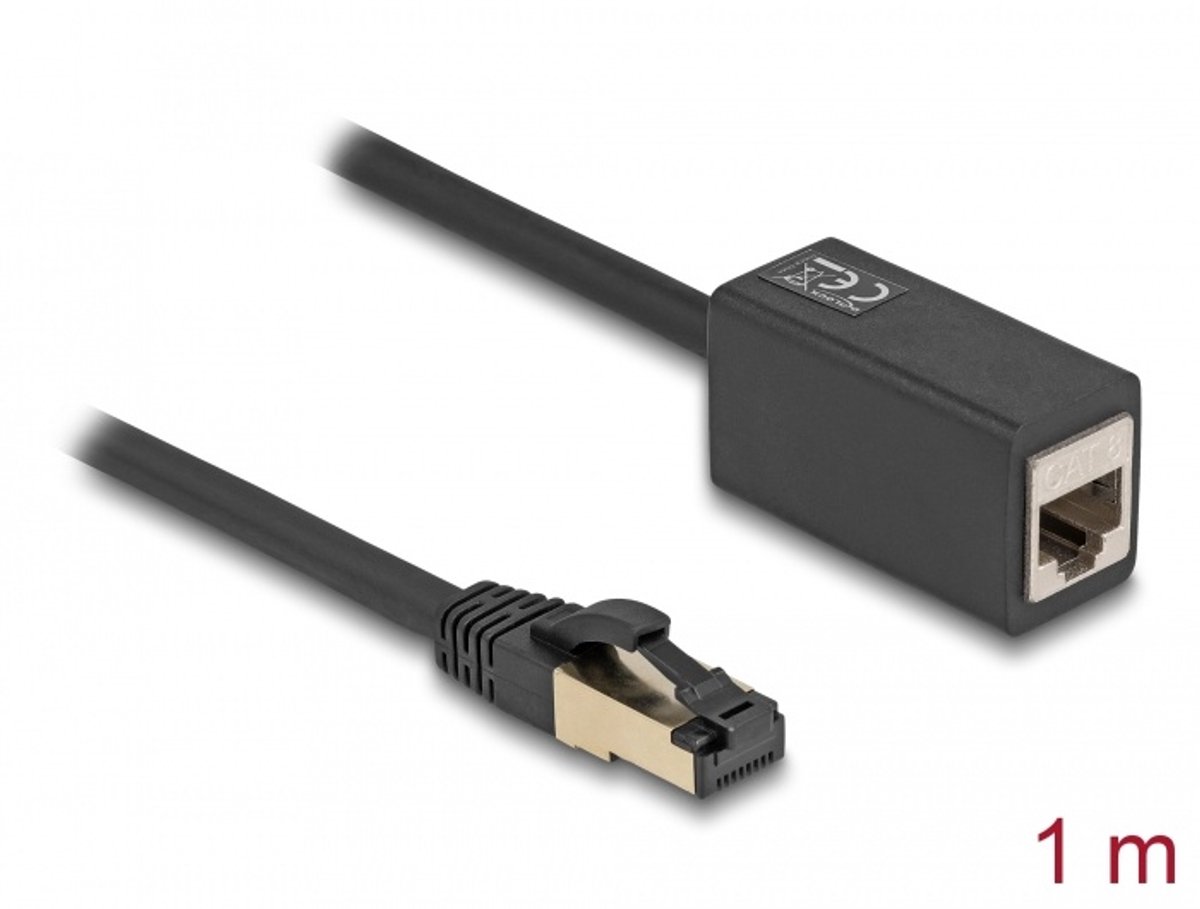 Netwerkuitbreidingskabel RJ45 Plug op RJ45 Jack Cat.8.1 S/FTP 1 M Zwart