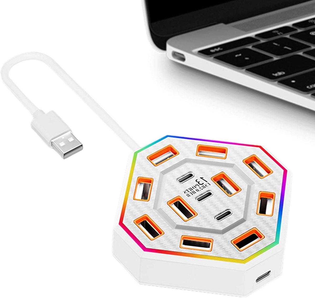 Laptop Docking Station - USB Hub - Werkplek Organiseren - 13 Poorten Uitbreiding - 9.5 cm - Wit