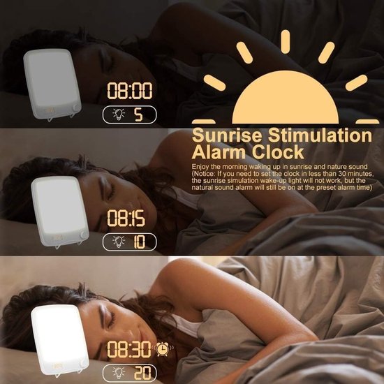 Wekker Lamp - Natuurlijke Wekker - Rustig Wakker Worden - Stepless Dimming - 10000 Lux - Wit — afbeelding 2