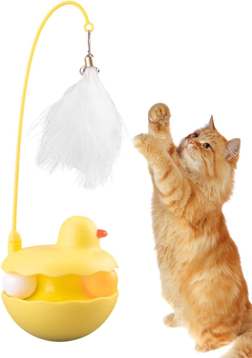 Interactief Kattenspeelgoed - Kattenvermaak Speelgoed voor Poes - Stimuleren van Katten - Zelfgewogen Bodem - 9 x 25 cm - Geel