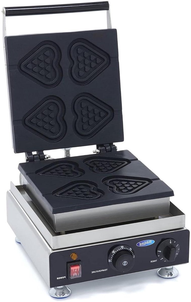 Wafelijzer - Hartjeswafels - Snelle Wafels Maken - 4 Stuks Tegelijk - 38 x 30 x 25 cm - Roestvrij staal