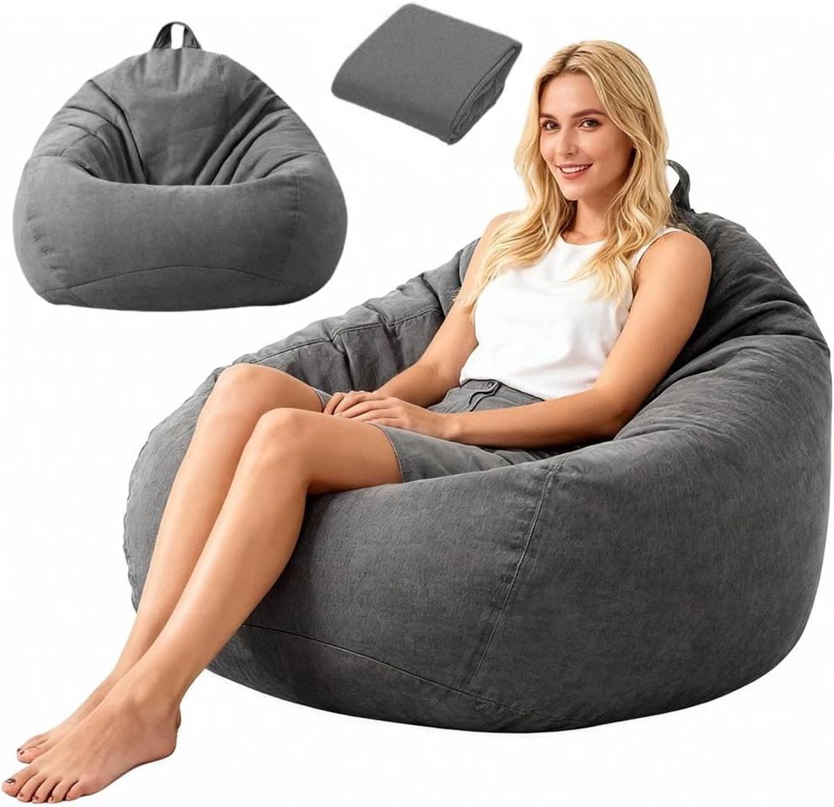 Zitzak Overtrek - Zitzakhoes Bean Bag Cover - Ontspannen Zitten - Extra Groot Formaat - 100 x 120 cm - Grijs