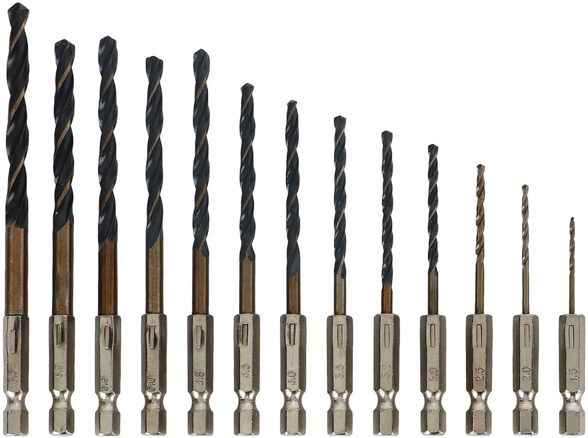 aladdien - HSS Boorset - 13-Delige Boorset - 1/4 Inch Hex Shank - Voor Metaal, Hout en Kunststof - Geschikt voor Diverse Klussen - Hoogwaardige Kwal...