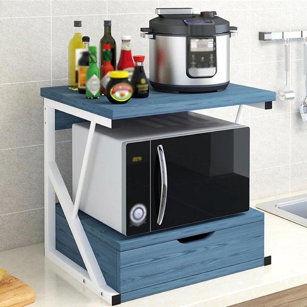 Magnetronrek met Lade - Keuken Organizer - Keuken Opbergen - 2 Laags Ontwerp - 54 x 35 x 50 cm