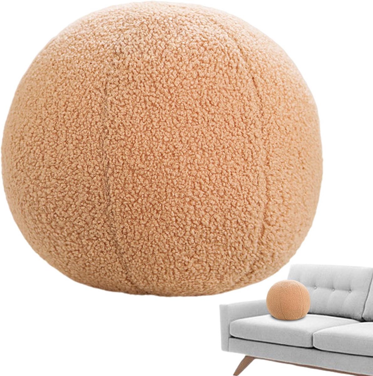 Rond kussen - Decoratief kussen Balkussen - Ruimte decoreren - Zacht pluche materiaal - 33 cm - Lichtbruin