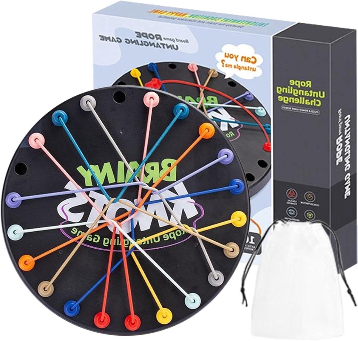 Touw Knoops Sorteerspel - Logisch Trainingsspeelgoed Puzzel - Cognitieve Vaardigheden Trainen - Drie Moeilijkheidsgraden - 26x26x1.5 cm - Veelkleurig