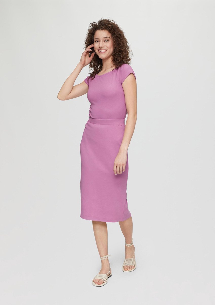 QS - female - Midi-rok met geribde textuur en split