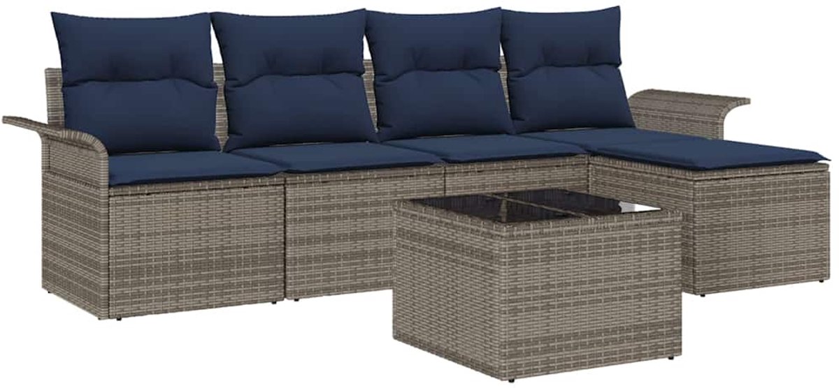 vidaXL - Tuinbank - Set - met - kussen - 6 - pcs - Grijs - poly - rattan