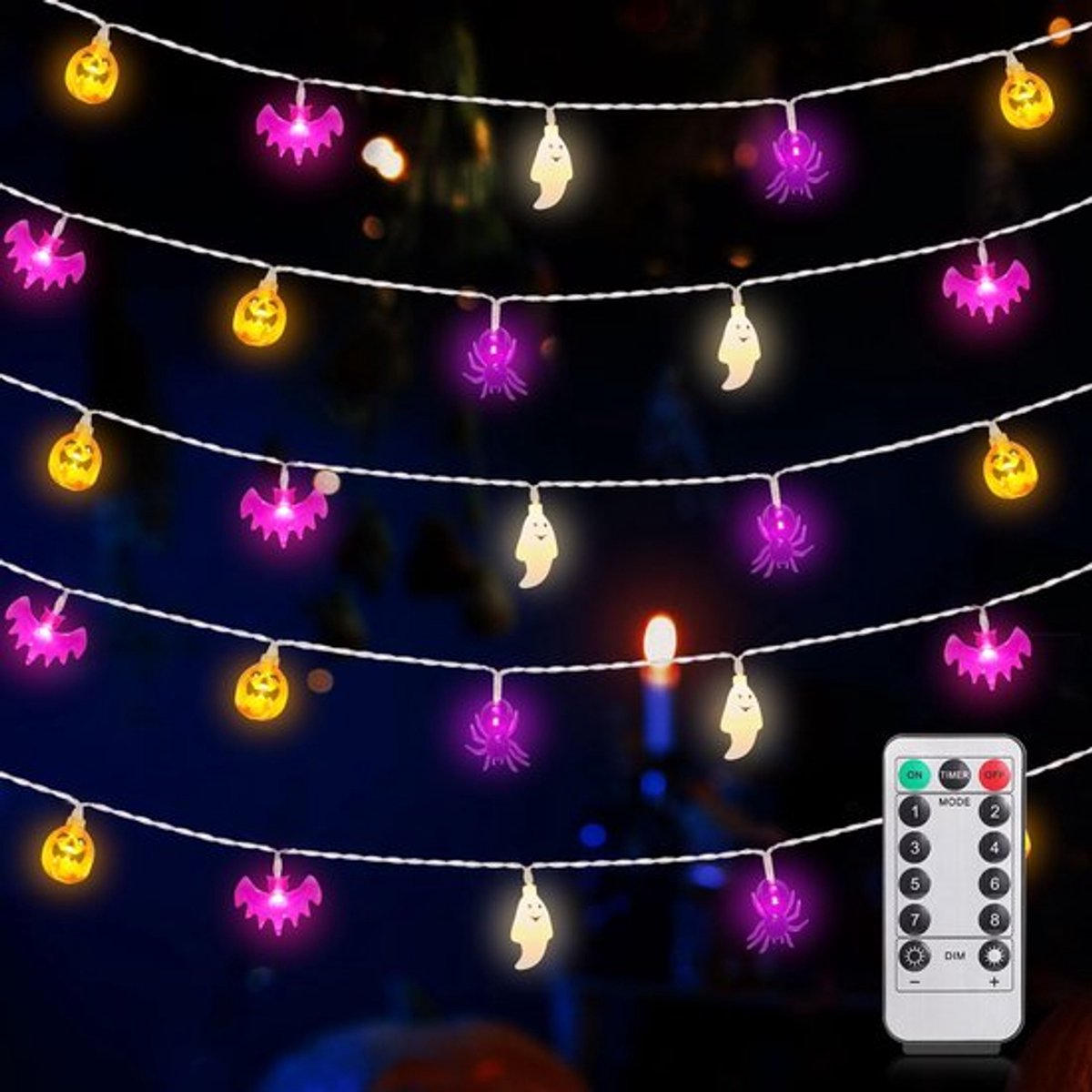 Halloween String Lights 6m - 40 LED Batterij Aangedreven - 8 Verlichtingsmodi