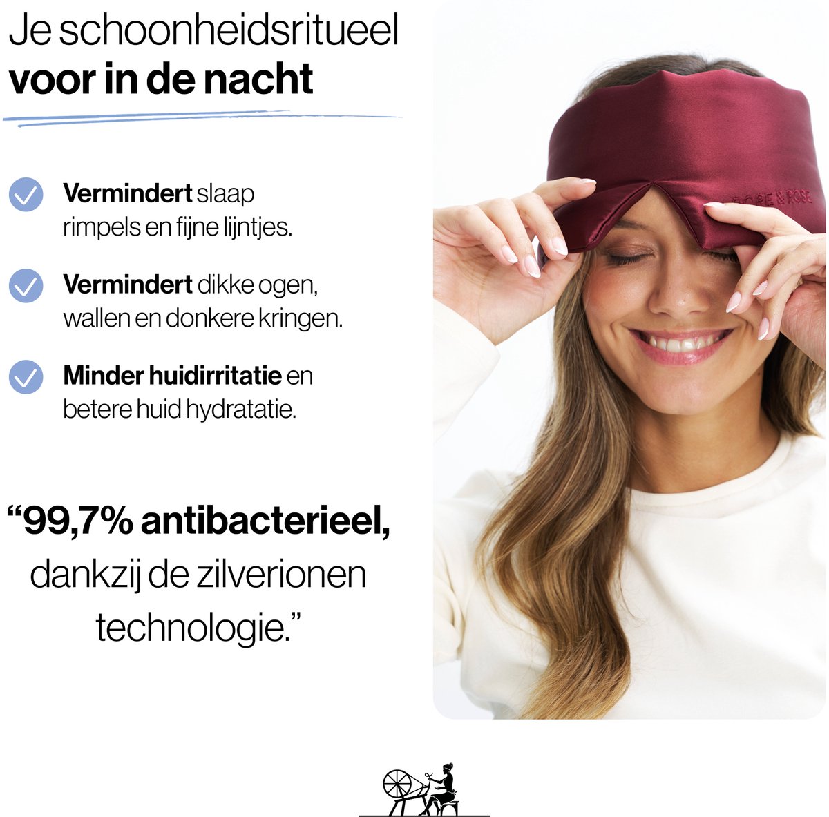 Dore & Rose - Slaapmasker - Oogmasker - Zijden Slaapmasker Voor Mannen en Vrouwen - Deep Sleep Mask - Eye Mask - Verduisterend - Wallen - Rood - Nº 14 Royal Bordeaux — afbeelding 5