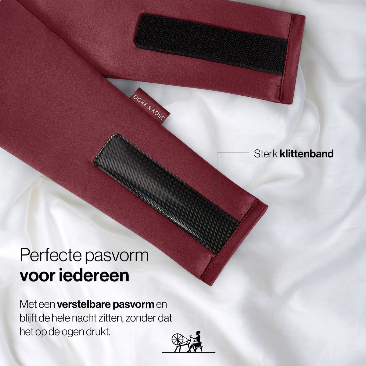 Dore & Rose - Slaapmasker - Oogmasker - Zijden Slaapmasker Voor Mannen en Vrouwen - Deep Sleep Mask - Eye Mask - Verduisterend - Wallen - Rood - Nº 14 Royal Bordeaux — afbeelding 6