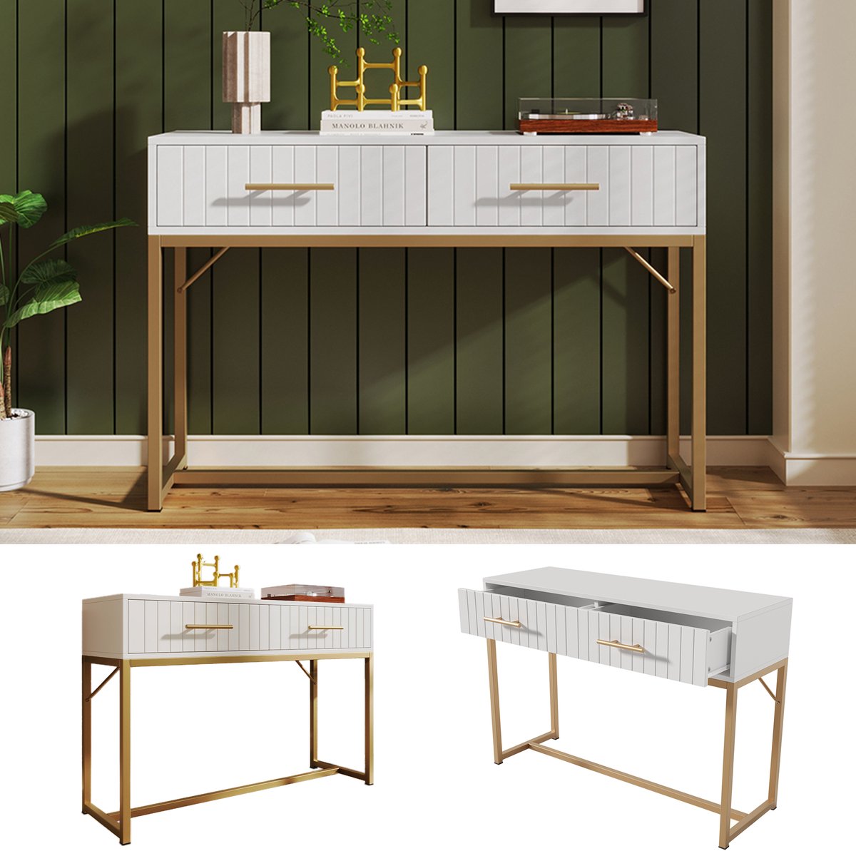 Kaptafel met 2 lades, 75 cm hoog, dressoir, slaapkamerkast, wit dressoir, commode, dressoir voor de slaapkamer, wit - H75/B100/D45 cm