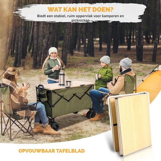 Opvouwbare Bolderkar Met All Terrain Wielen - 220L Tuin En Strand Trolley - Heavy Duty Transportwagen Met Grote Opbergtas - Inklapbare Tafel En 2 Bekerhouders van Opvouwbare Bolderkar — afbeelding 3
