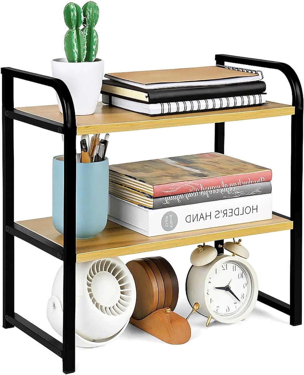 Bureau plank organizer - Opbergrek bureau - Bureau organiseren - Hout metaal constructie - 40 x 20 x 38 cm