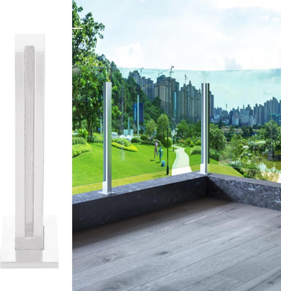 Glazen Reling Systeem - Glazen Hek Paal - Balkon en Zwembad - Roestvrij Staal 304 - 140 cm Hoogte - Wit