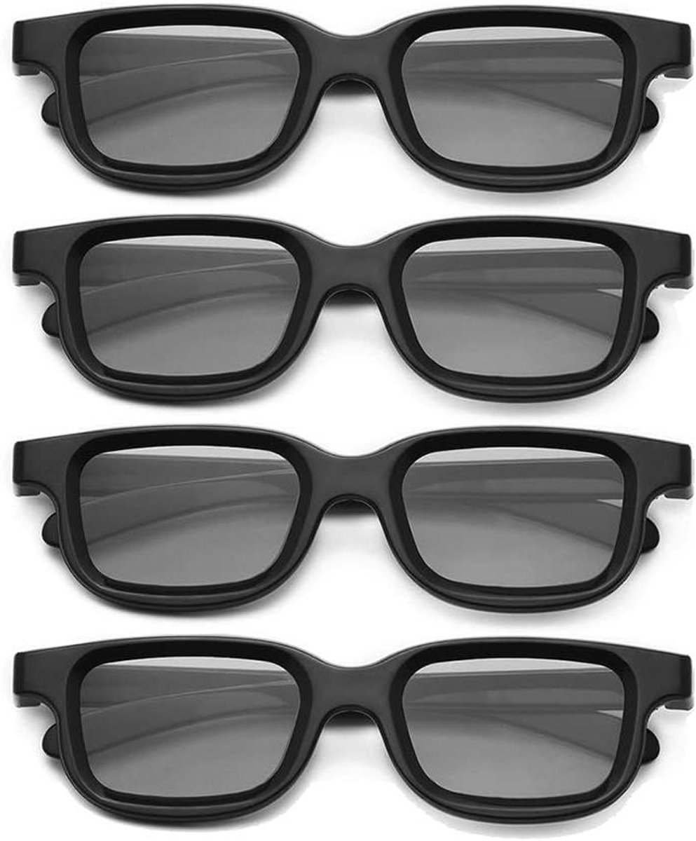 3D Brillen - Passieve Glazen - 3D Films Kijken - Gepolariseerde Lens - 4 Stuks - Zwart