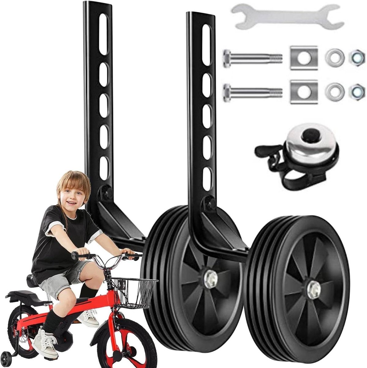 Kinderen Fiets Trainingswielen - Oefenwielen Fiets - Leren Fietsen - Verstelbaar Ontwerp - 12-20 inch - Zwart
