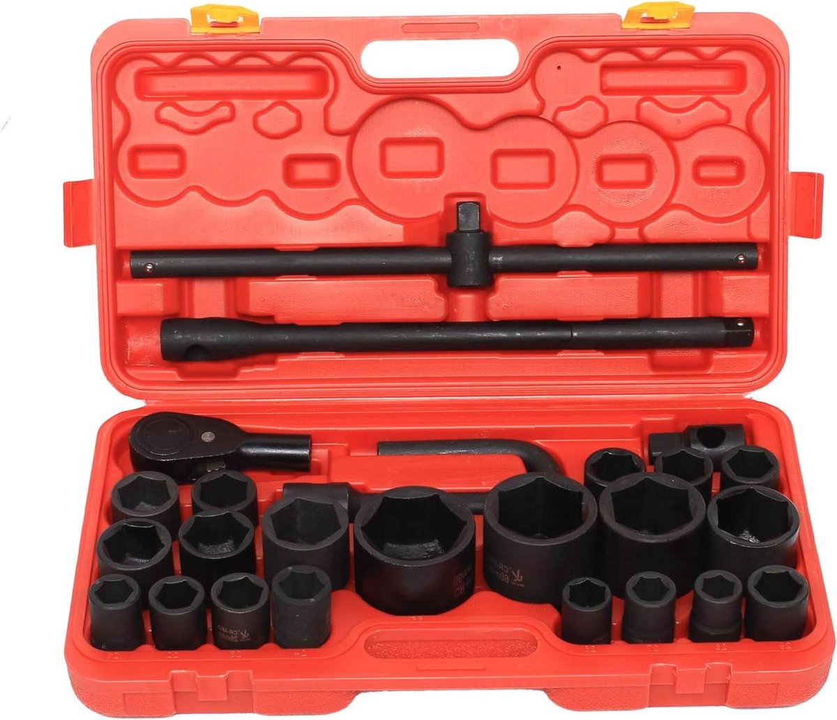 Steeksleutelset - Dopsleutelset Ratelsleutel - Auto Reparaties - 6-punts Ontwerp - 21-65 mm - Rood