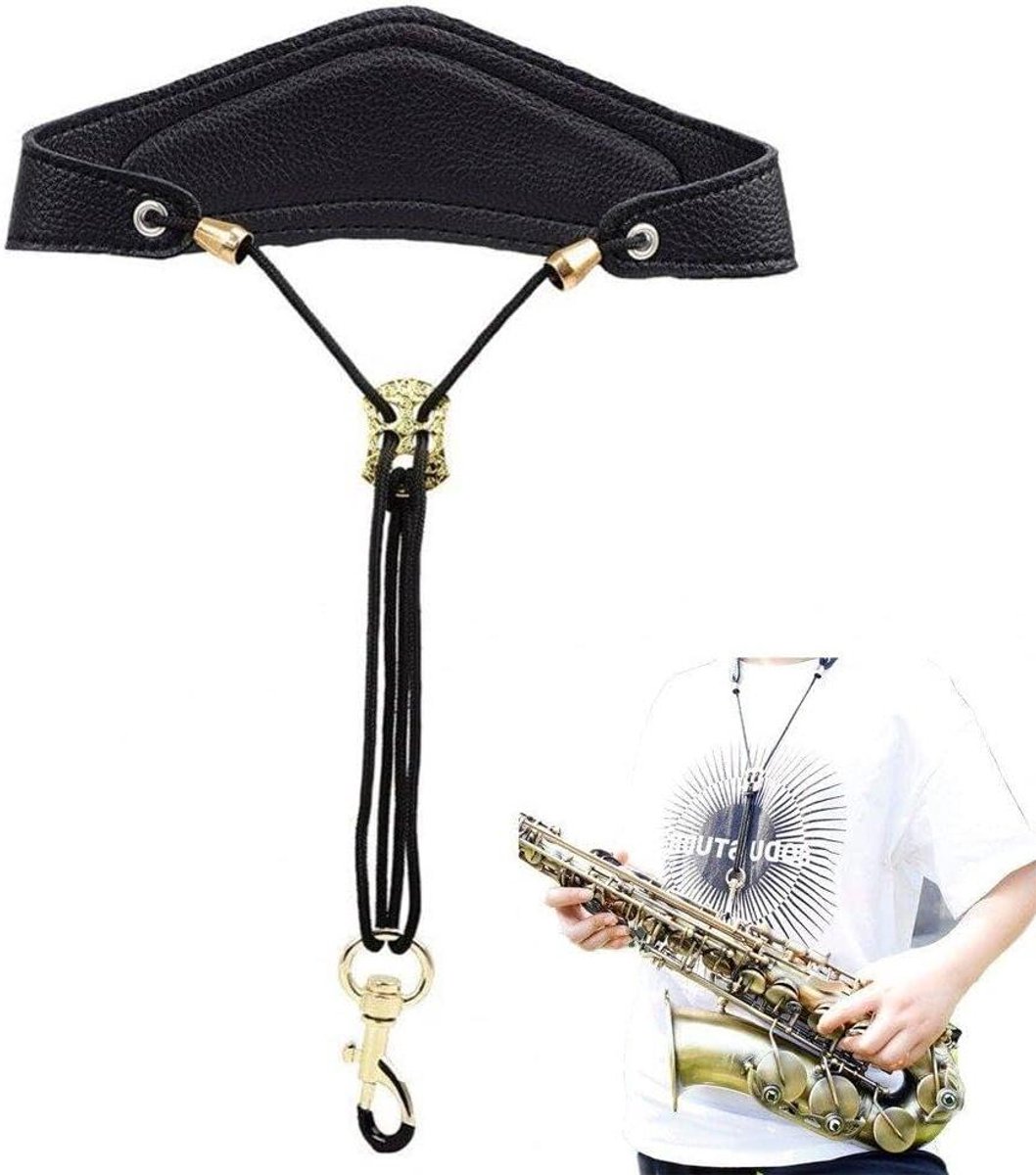 Saxofoon Riem - Halsband Instrument - Muziek Spelen - Verstelbare Lengte - Eén Maat - Zwart