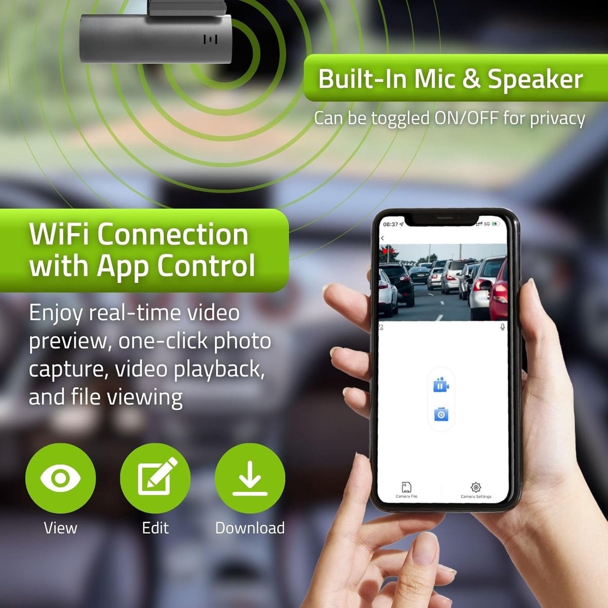 Nedis Dashcam – 1080p Full HD – Voor Auto – WiFi – Nachtzicht – Looprecording - 128GB - Vaderdag Cadeau – foto 5