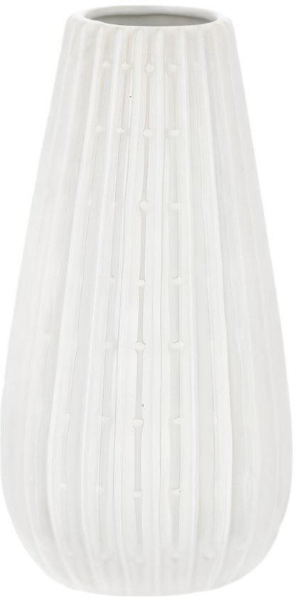 Cepewa Bloemenvaas Elisa - wit - H24 x D12 cm - keramiek - kegelvorm - vaas