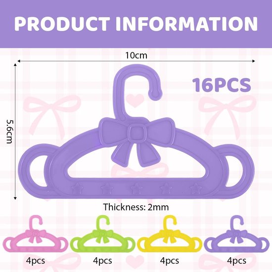 Mini kleerhangers - Poppenhangers accessoires - Poppen garderobe - Duurzaam kunststof - 16 stuks - Diverse kleuren van MINI — afbeelding 4