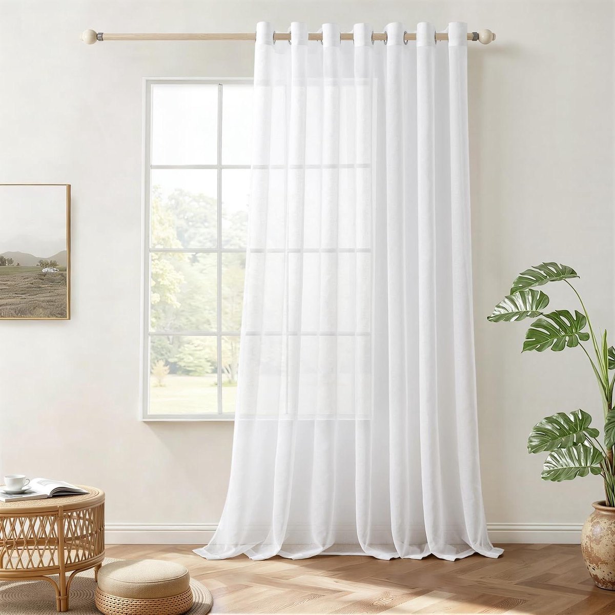 Glasgordijn Polyester - Vitrage Ingestanste - Woonkamer Decoratie - Luchtig Decoratief - 300 x 245 cm - Wit
