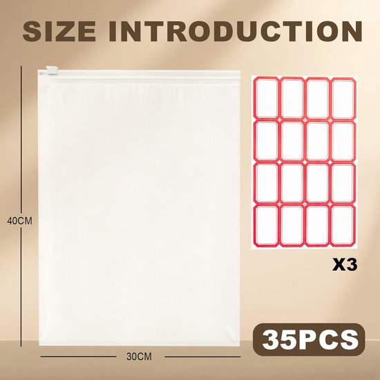 Herbruikbare Ritszakken - Matte Opbergzakken - Kleding Opbergen - Waterdicht & Scheurvast - 30x40 cm 35 stuks - Grijs — afbeelding 5
