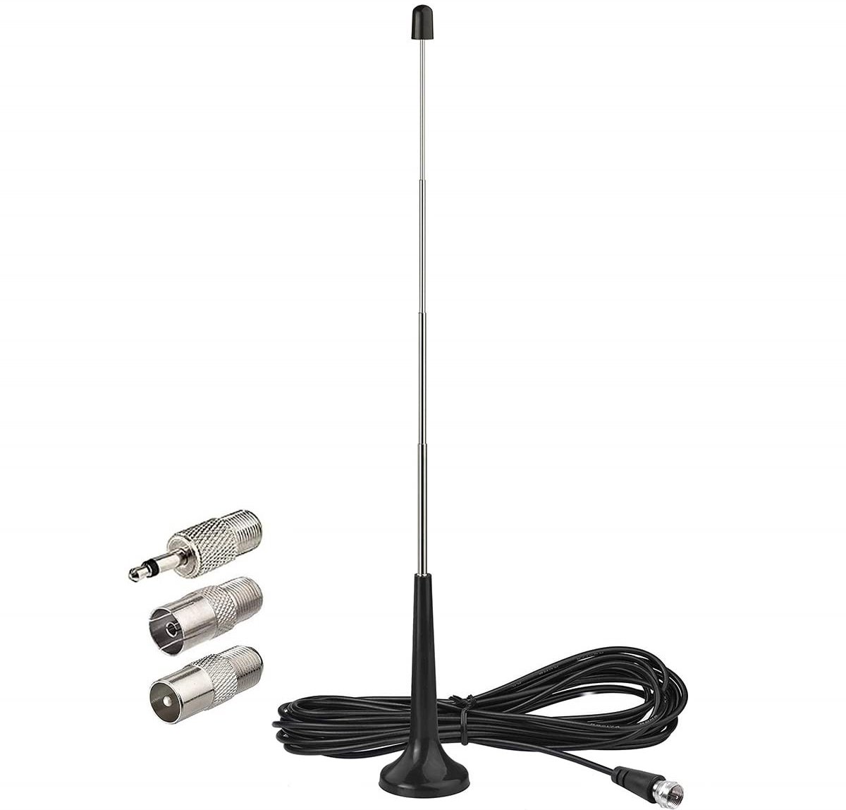 ONF3 - FM Radio Antenne - Telescopische Indoor TV antenne - Magnetische Basis - 3 Adapters - Geschikt voor Freeview - Compact model