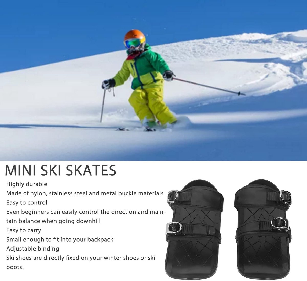 aladdien - Mini Korte Skischaatsen - Sneeuwschaatsen - Verstelbare Ski's voor Winterschoenen - Ideaal voor Beginners - Snowblades - Buitenskiën - Wi...